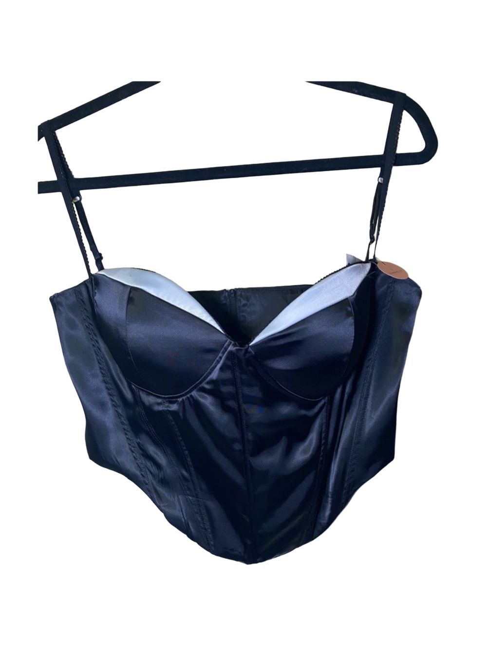 Black‎ Satin Corset Crop Top Structured Bustier Sweetheart Neckline